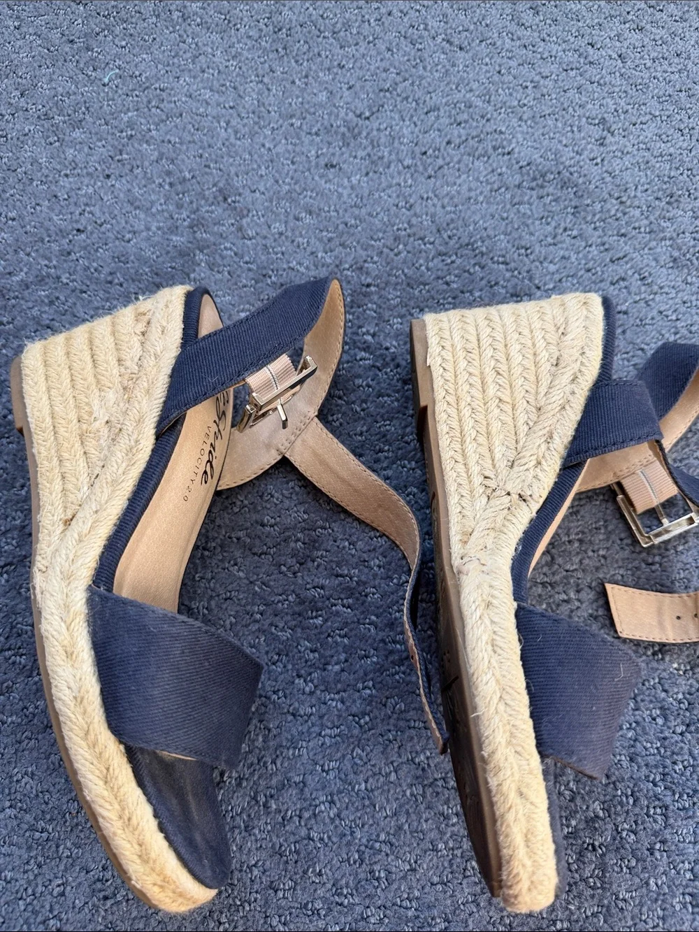 Life Stride Black Strappy Wedge Sandals with Gold Buckles